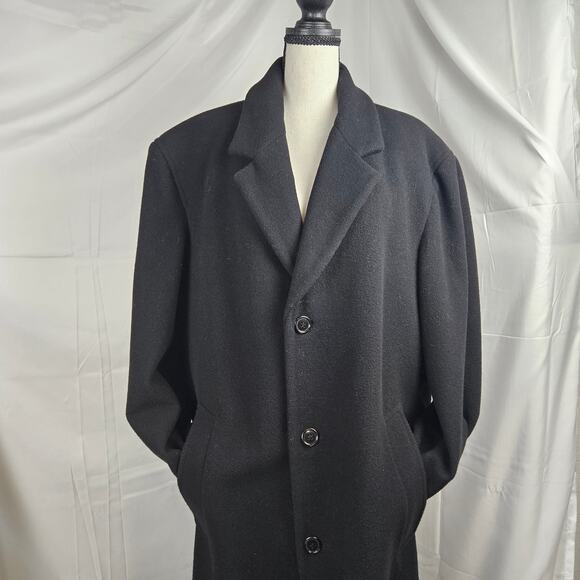 Virany 100% Wool Sz 42 Large Black Mens Overcoat - Picture 2 of 12